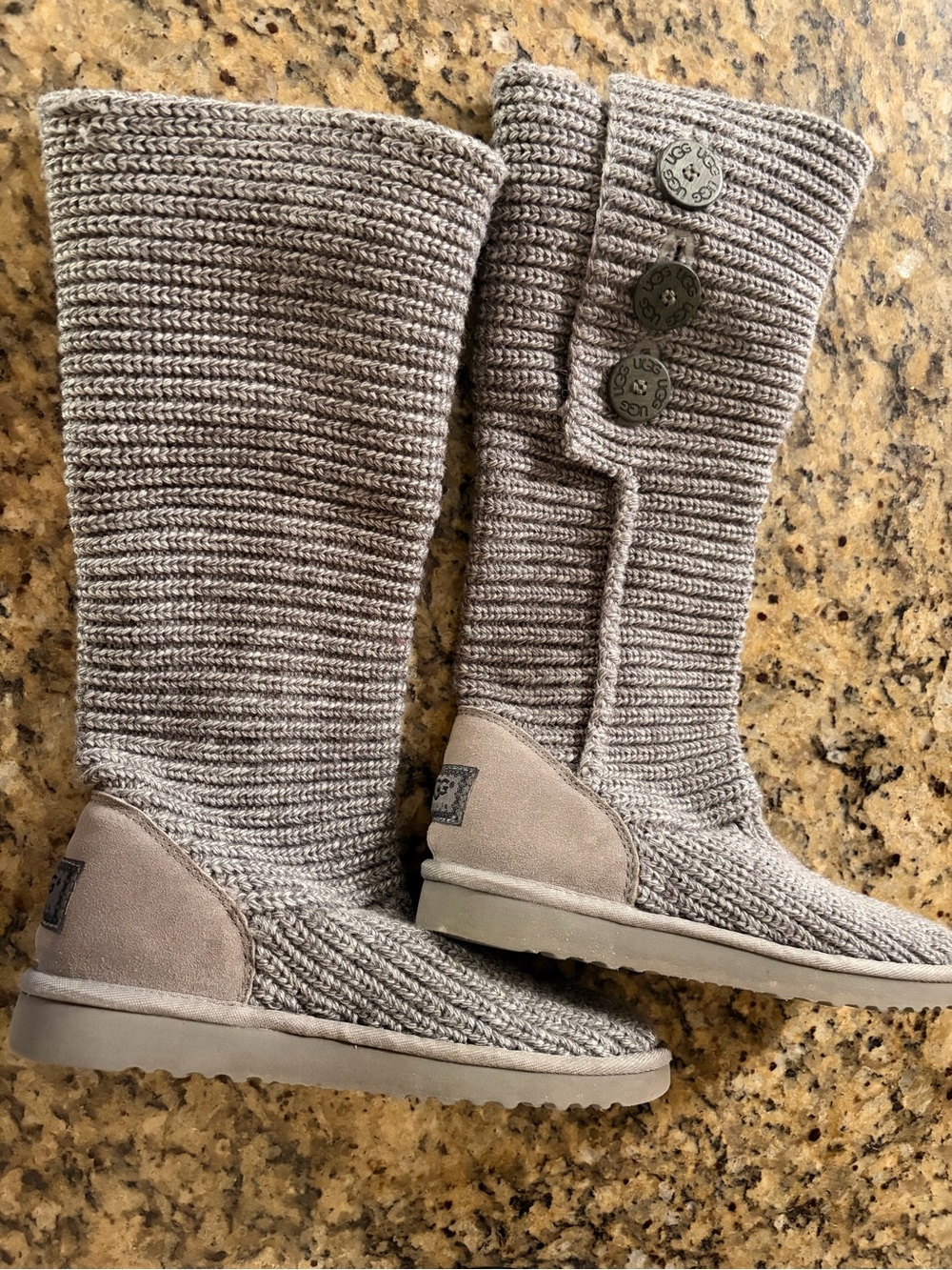 UGG Women's Taupe Knit Button Mid-Calf Boots